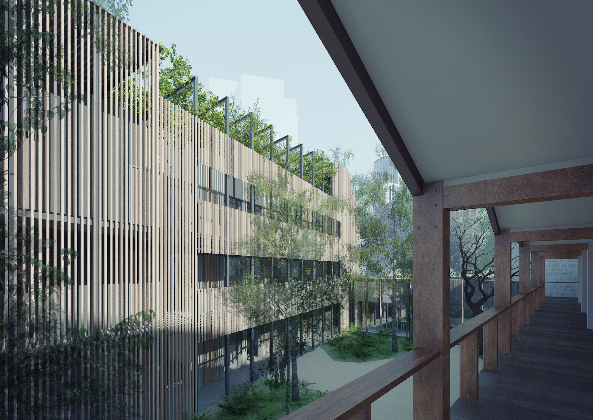 Ecole du Cotentin, vue aérienne. Perspéctives par Achitecture Studio.